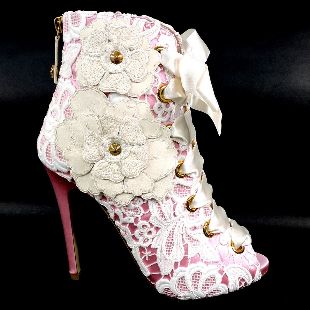 FAUSTO PUGLISI 🇮🇹 WOMEN'S PINK LEATHER FASHION SUMMER BOOTIE